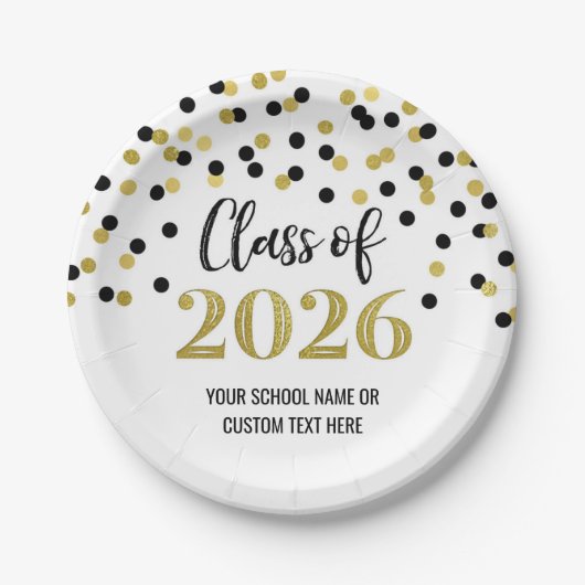Black Gold Confetti Graduation 2026 Pappteller (Vorderseite)