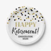 Black Gold Confetti Happy Retirement Pappteller (Vorderseite)