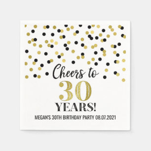 Black Gold Confetti jubelt auf 30 Jahre Geburtstag Serviette
