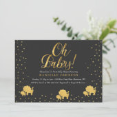 Black & Gold Confetti, Niedlicher Goldschuh Einladung (Stehend Vorderseite)