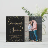 Black Gold Confetti Pregnancy Announccard Ankündigung (Stehend Vorderseite)
