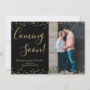 Black Gold Confetti Pregnancy Announccard Ankündigung