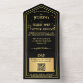 Black Gold Confetti QR Code Hochzeit All In One Einladung (Innen Boden)