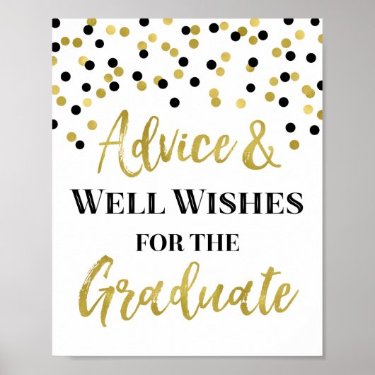 Black Gold Confetti Ratgeber für Graduate Sign Poster (Vorne)