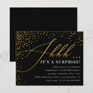 Black & Gold Confetti Skriptüberraschung Party
