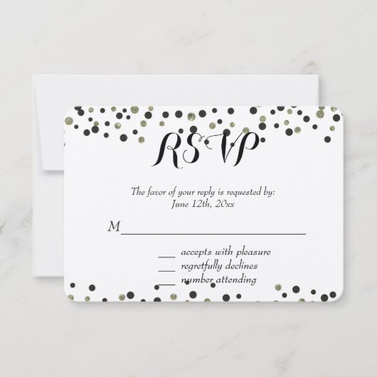 Black Gold Confetti UAWG RSVP Karte (Vorderseite)