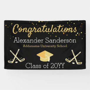 Black Gold Congratulation Hockey Graduate Banner