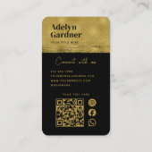 Black Gold Connect Monogram QR Code Social Media Visitenkarte (Rückseite)