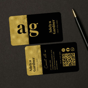 Black Gold Connect Monogram QR Code Social Media Visitenkarte
