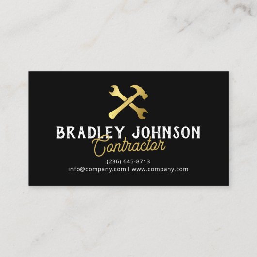 Black Gold Construction Building QR Code Visitenkarte (Vorderseite)