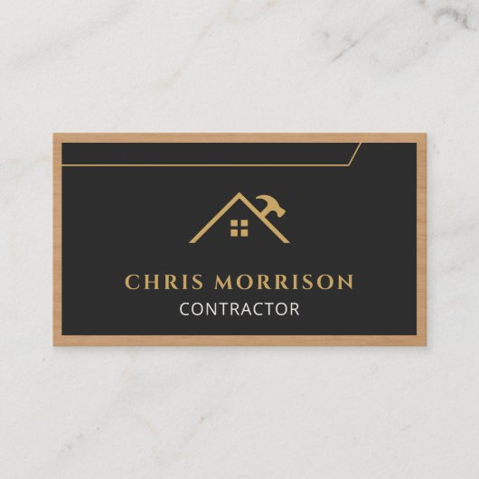 Black Gold Contractor Construction Wood QR Code Visitenkarte (Vorderseite)
