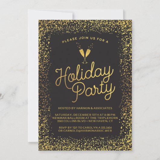 Black & Gold Corporate Holiday Party Einladung (Vorderseite)