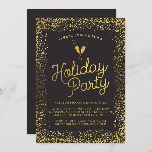 Black & Gold Corporate Holiday Party Einladung (Vorne/Hinten)