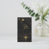 *~* Black Gold Cosmic Stars Mystic Blume Visitenkarte (Stehend Vorderseite)