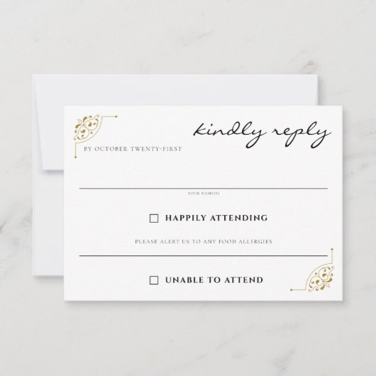 Black & Gold Country Hochzeitsnahrung RSVP Karte (Vorderseite)