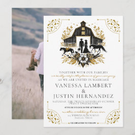 Black & Gold Country Wedding Einladung