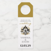 Black & Gold Country Wedding Flaschenanhänger (Vorderseite)