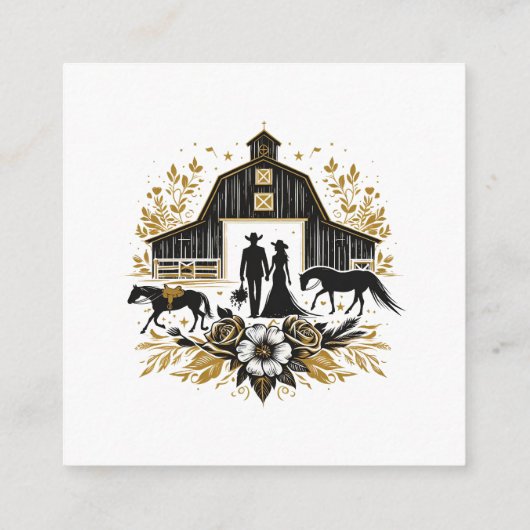 Black & Gold Country Wedding mit QR Code Begleitkarte (Rückseite)