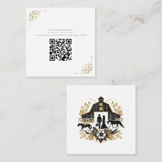 Black & Gold Country Wedding mit QR Code Begleitkarte (Vorne/Hinten)