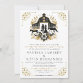 Black & Gold Country Wedding mit QR Code Einladung (Vorderseite)