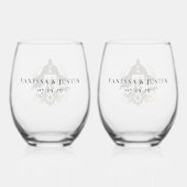 Black & Gold Country Wedding Weinglas Ohne Stiel (Rückseite)