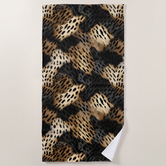 Black Gold Cream Leopard Animal Print Strandtuch (Vorderseite)