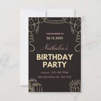 Black Gold Creative Birthday Party Invitation Einladung