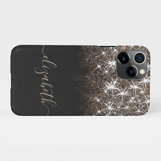 Black Gold Creme Imitats Glitzer Kalligrafie iPhone Hülle (Rückseite (Horizontal))