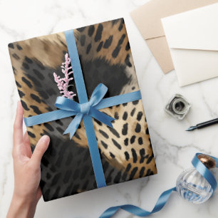 Black Gold Creme Leopard Animal Print Geschenkpapier