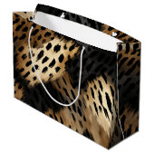 Black Gold Creme Leopard Animal Print Große Geschenktüte (Rückseite Schrägansicht)