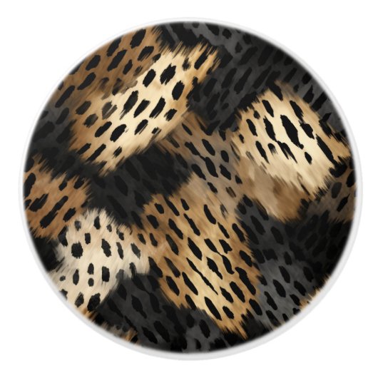 Black Gold Creme Leopard Animal Print Keramikknauf (Vorderseite)
