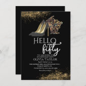 Black Gold Crown 50. Geburtstag Einladung (Vorne/Hinten)