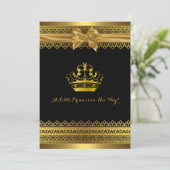 Black & Gold Crown Baby Dusche Einladung (Stehend Vorderseite)