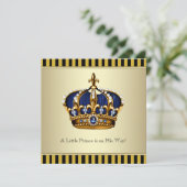 Black Gold Crown Little Prince Boy Baby Dusche Einladung (Stehend Vorderseite)