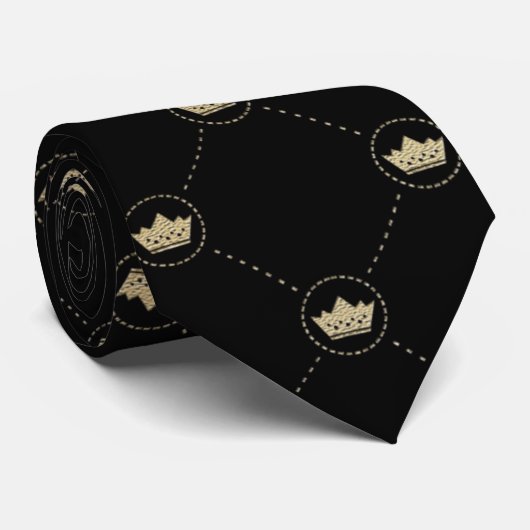 Black Gold Crown Pattern Neck Tie Krawatte (Gerollt)