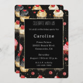 Black Gold Cupcakes Cherry auf Top Geburtstag Einladung (Vorne/Hinten)