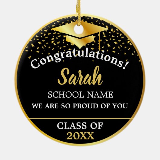 Black & Gold Custom Abschluss Class 2023 Keramik Ornament (Hinten)