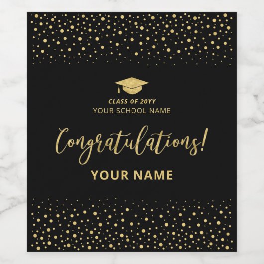 Black & Gold Custom Abschluss Glückwünsche Weinetikett (Einzelnes Label)