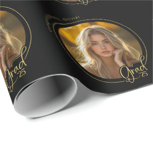 Black Gold Custom Foto Moderner Grad Abschluss Geschenkpapier