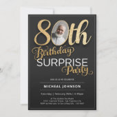 Black Gold Custom Foto Überraschung 80. Geburtstag Einladung (Vorderseite)