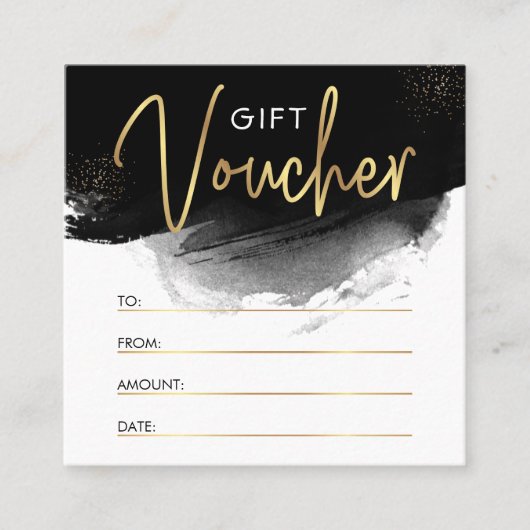 Black & Gold Custom Modern Salon Geschenkgutschein Quadratische Visitenkarte (Vorderseite)