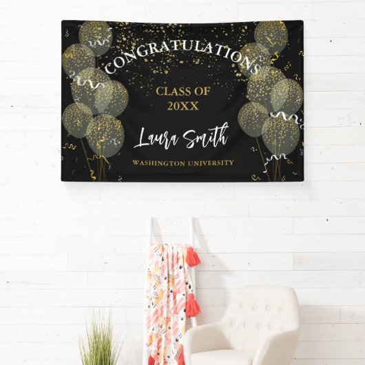 Black & Gold Custom Party Personalisierter Abschlu Banner (InSitu)