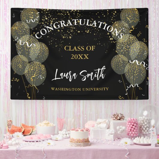 Black & Gold Custom Party Personalisierter Abschlu Banner (Party)