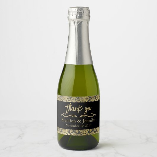 Black & Gold Custom Wedding Sparkling Weine Label Schaumweinetikett (Vorderseite)