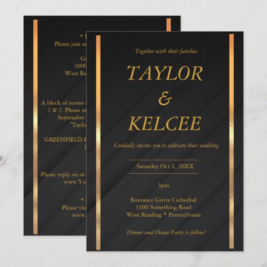 Black Gold CUSTOMIZABLE Wedding Einladung (Vorne/Hinten)