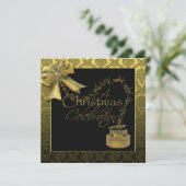 Black Gold Damansk Weihnachts-Party Einladung (Stehend Vorderseite)