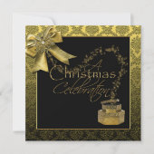 Black Gold Damansk Weihnachts-Party Einladung (Vorderseite)