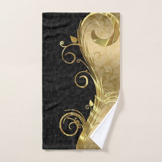 Black & Gold Damask Badhandtuch Set (Handtuch)