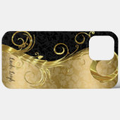 Black & Gold Damask Case-Mate iPhone Hülle (Rückseite (Horizontal))