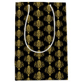 Black & Gold Damask Druckgeschenktasche Mittlere Geschenktüte (Vorderseite)